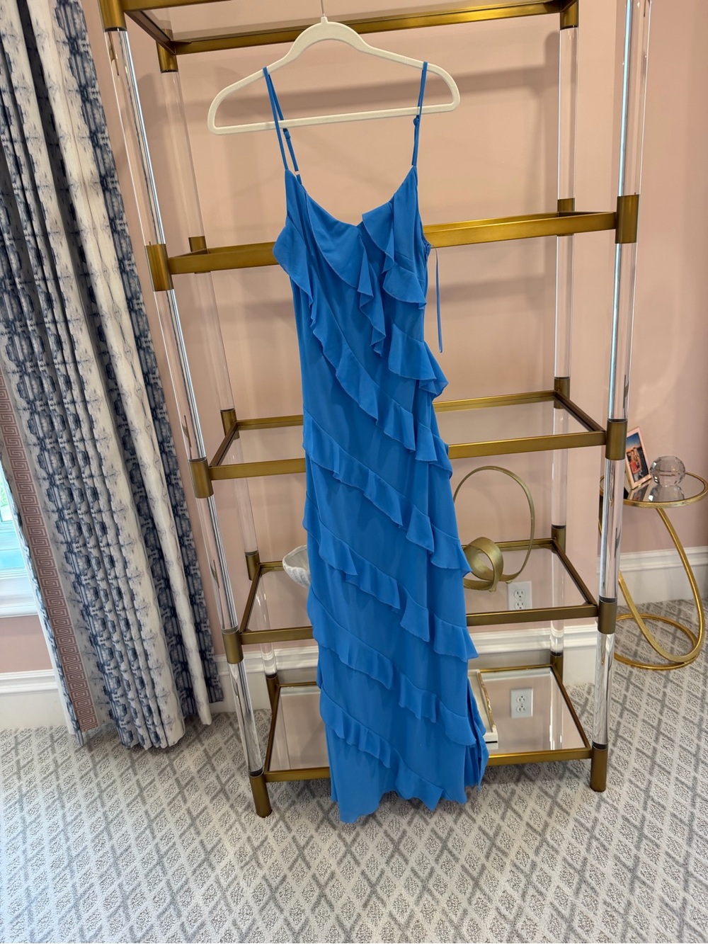 MARBLE Electric Blue Ruffle Maxi Dress